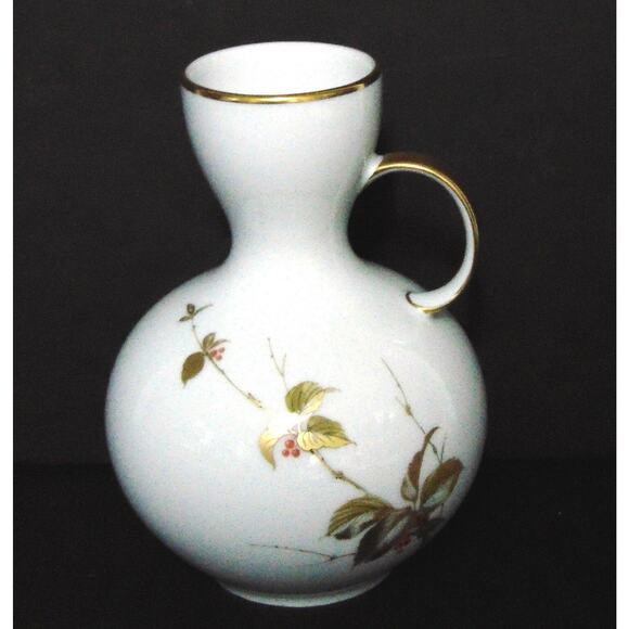 Albath Kaiser Annelie Sake Pitcher 6.5" Vase Gold Leaf Handled Signed Vtg Saki - Picture 3 of 5